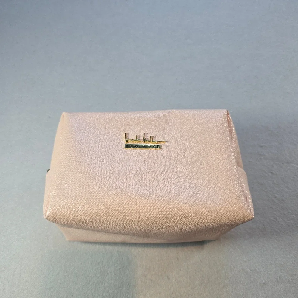 Nicole Miller New York Rose Gold Saffiano Faux Leather Cosmetic Makeup Bag Pouch